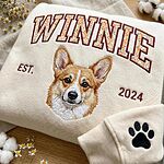 Cream Winnie custom corgi portrait sweatshirt with floral varsity name, EST. 2024, and paw print sleeve