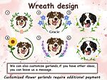 Illustrated design chart showing 6 flower garland and botanical wreath styles for custom pet embroidery apparel