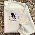 Cream custom pet portrait sweatshirt with floral wreath and embroidered name