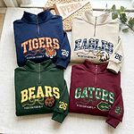 Tigers, Eagles, Bears and Gators school mascot quarter-zip pullovers in four colors