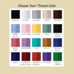 Comprehensive embroidery thread color chart displaying 20 vibrant spool colors for custom pet name and placement personalization