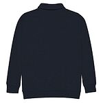 Back view of a plain Navy quarter zip pullover with ribbed cuffs and waistband