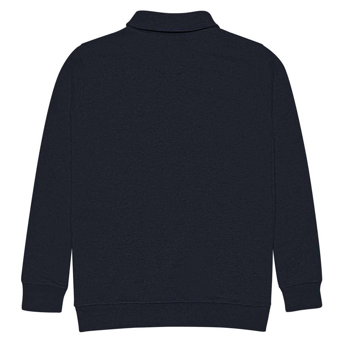 Aussiedoodle Quarter Zip - back Back view of a plain Navy quarter zip pullover with ribbed cuffs and waistband