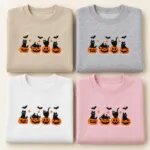 Black cats in pumpkins sweatshirt in Sand, Sport Grey, White and Light Pink