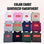 Quarter zip color chart showing each quarter zip color you can choose, from white and light pink to forest green and dark chocolate