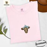 Blossom Comfort Colors T-shirt embroidered with a brown calf head wearing a light blue bandana tied in a bow