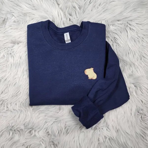 Capybara sweatshirt in Navy with a small embroidered kawaii capybara on the left chest