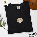Black Comfort Colors T-shirt embroidered with a mini Cavachon face in cream and apricot with a white muzzle