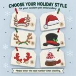 Holiday style chart: 1 antlers with Santa hat, 2 Santa hat, 3 holly antlers, 4 snowman top hat, 5 red antlers, 6 beanie and scarf