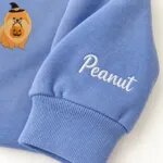 Custom Pomeranian sweatshirt with the dog name Peanut embroidered on the sleeve