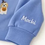 Custom Shih Tzu sweatshirt with the dog name Mochi embroidered on the sleeve