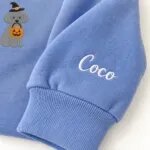 Custom Toy Poodle sweatshirt with the dog name Coco embroidered on the sleeve