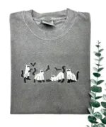 Pepper charcoal T-shirt with white and black ghost cat embroidery