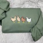 Military Green chicken sweatshirt with the four embroidered hens centered on the chest