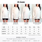 Gildan 18000 sweatshirt fit guide on a 5 foot 5 model who usually wears size S: S regular fit, M relaxed, L loose, XL oversized. Width in inches from 20 (S) to 34 (5XL), length 27 to 34, sleeve from the center back 33.5 to 40.5