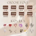 Font chart with George, Hello Honey, Brody, Ariane, Charline, Amatic, Script 1 and Chocolate, and 12 numbered sleeve icon ideas