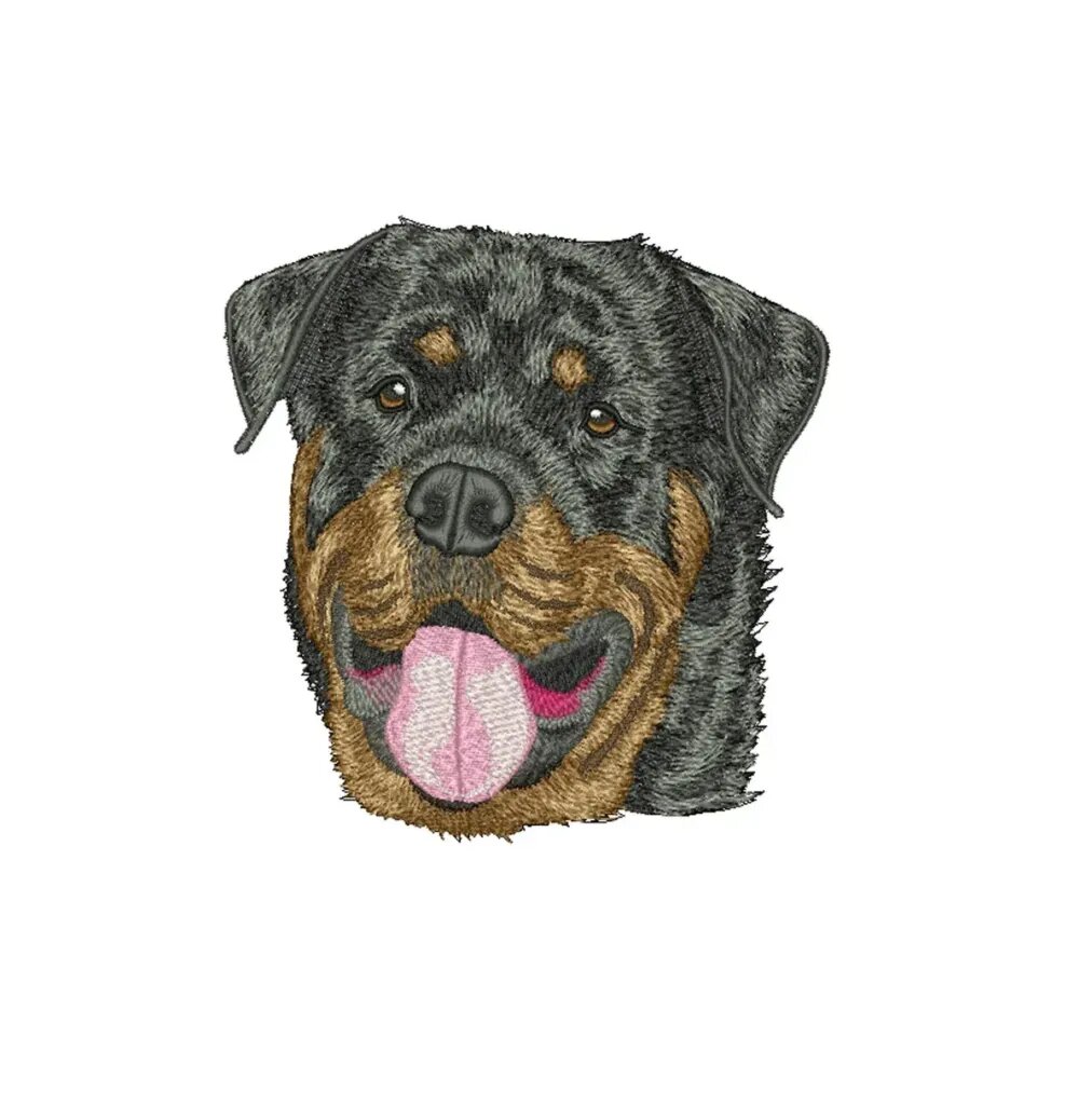 Digital embroidery proof of a Rottweiler face