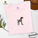 Blossom Comfort Colors T-shirt embroidered with a standing liver and white German shorthaired pointer in a tan collar
