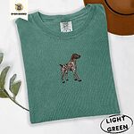 Light Green Comfort Colors T-shirt embroidered with a standing liver and white German shorthaired pointer in a tan collar