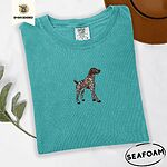 Seafoam Comfort Colors T-shirt embroidered with a standing liver and white German shorthaired pointer in a tan collar
