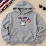 Sport grey hoodie with the embroidered Make Goose Great Again goose and flag
