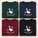 Merry goose sweatshirt colors: Forest Green, Navy, Maroon and Black