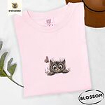 Blossom Comfort Colors T-shirt embroidered with a fluffy brown tabby kitten peeking over a ledge at a pink butterfly
