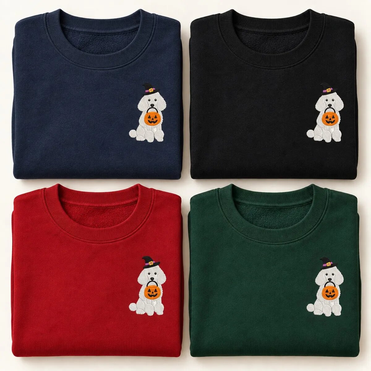Standard Poodle Halloween Sweatshirt Colors Standard Poodle Halloween sweatshirt in Navy, Black, Red and Forest Green