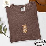 Espresso Comfort Colors T-shirt embroidered with two orange tabby kittens, one winking with a paw on the other's head